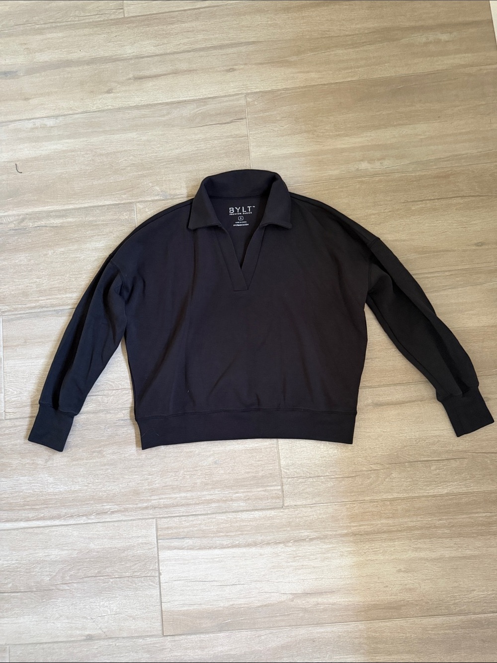 BYLT Basics Black Collared Scoop-Neck Sweater
